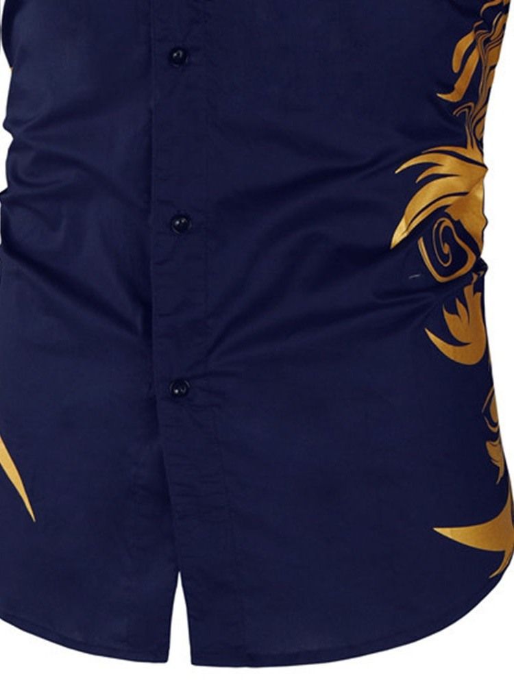 Patchwork Lapel Casual Sommar Enkelknäppt Herrskjorta