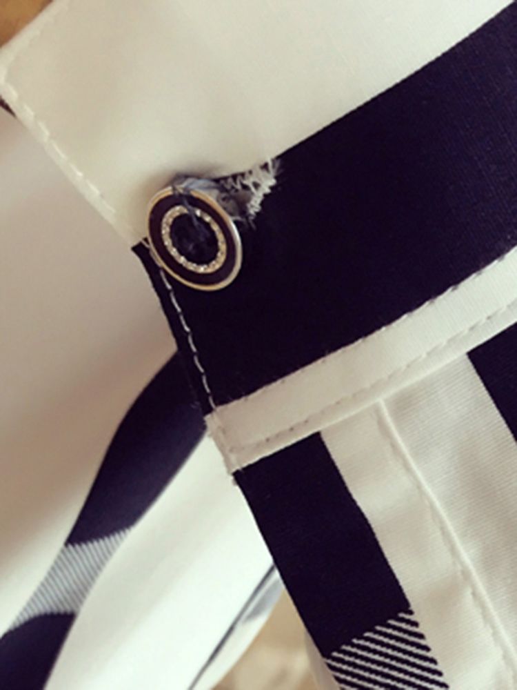 Patchwork Lapel Color Block Slim Shirt För Män