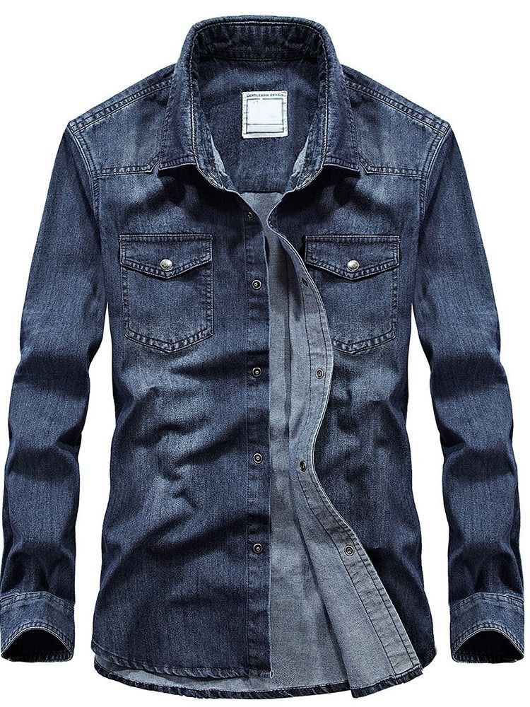 Pocket Casual Lapel Enkelknäppt Vårskjorta