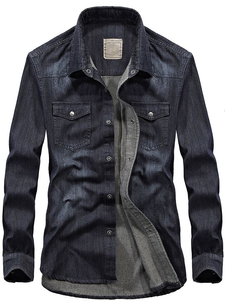 Pocket Casual Lapel Enkelknäppt Vårskjorta