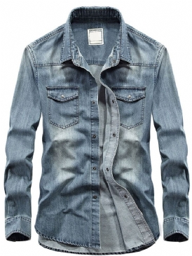 Pocket Casual Lapel Enkelknäppt Vårskjorta