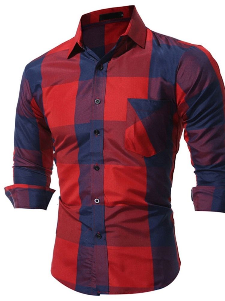 Pocket Casual Pläd Enkelknäppt Höstskjorta För Män