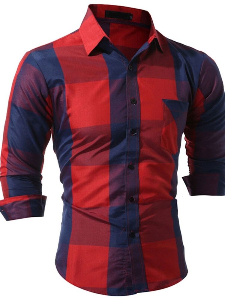 Pocket Casual Pläd Enkelknäppt Höstskjorta För Män