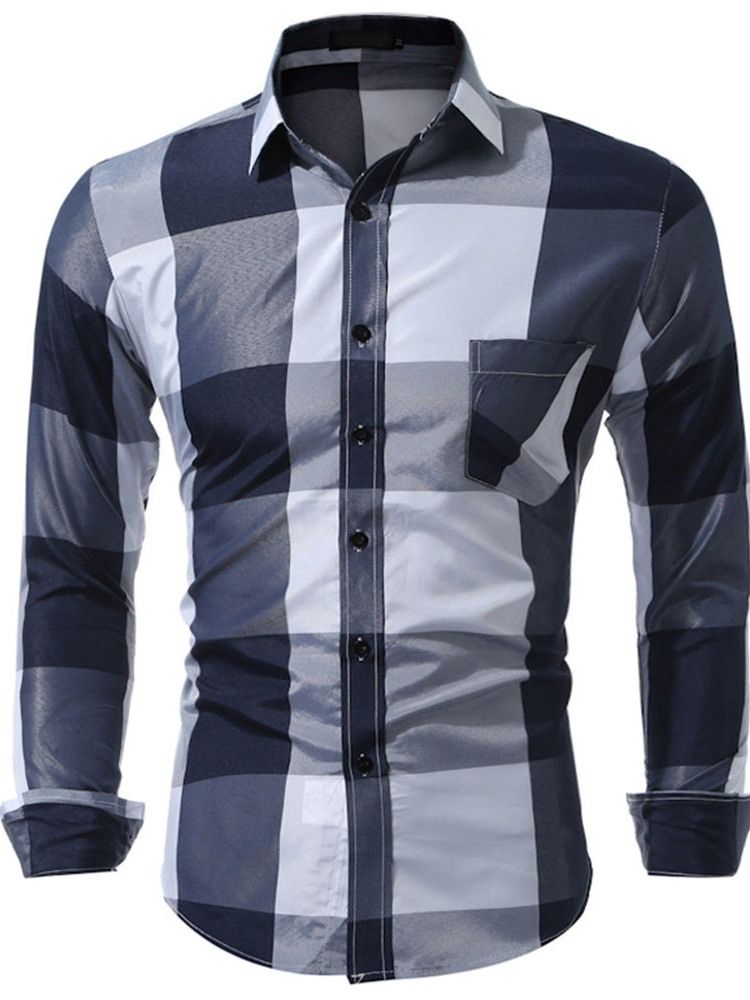 Pocket Casual Pläd Enkelknäppt Höstskjorta För Män