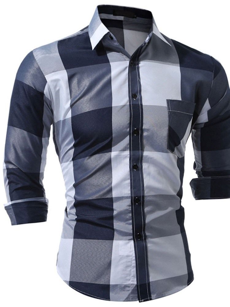 Pocket Casual Pläd Enkelknäppt Höstskjorta För Män