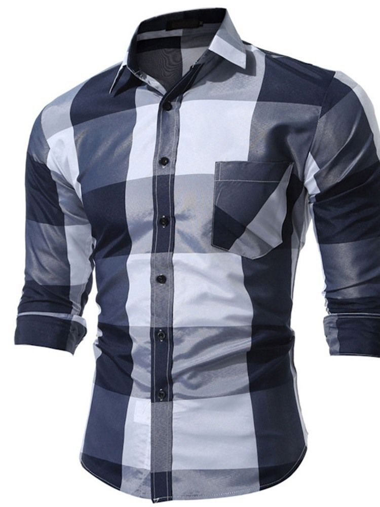Pocket Casual Pläd Enkelknäppt Höstskjorta För Män