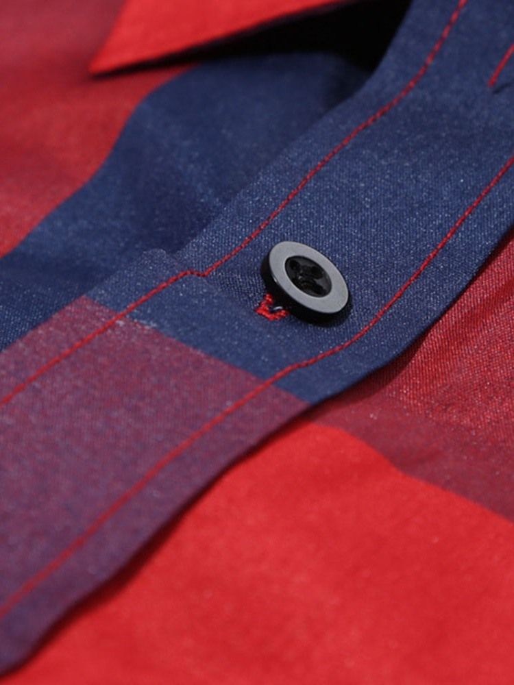 Pocket Casual Pläd Enkelknäppt Höstskjorta För Män
