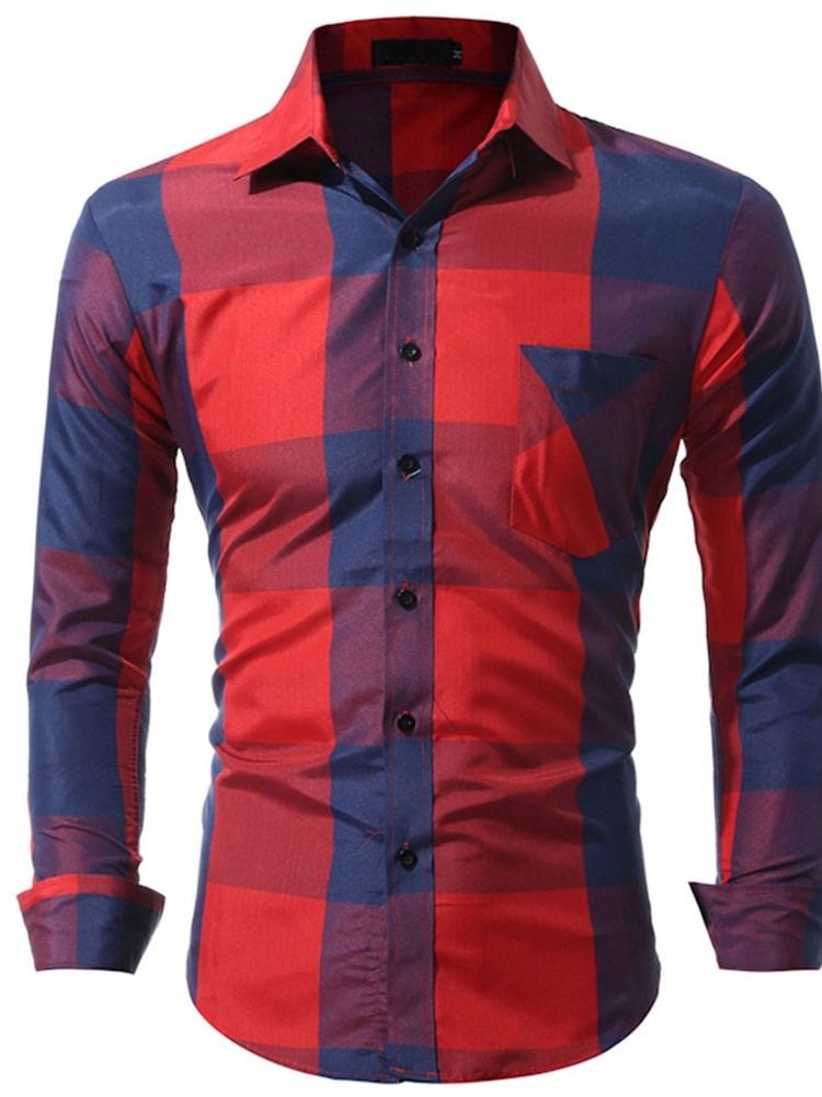 Pocket Casual Pläd Enkelknäppt Höstskjorta För Män