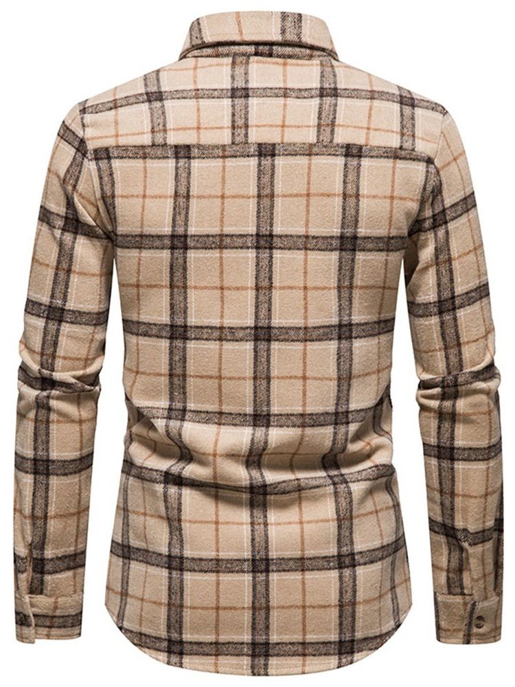Pocket Lapel Pläd Enkelknäppt Höstskjorta