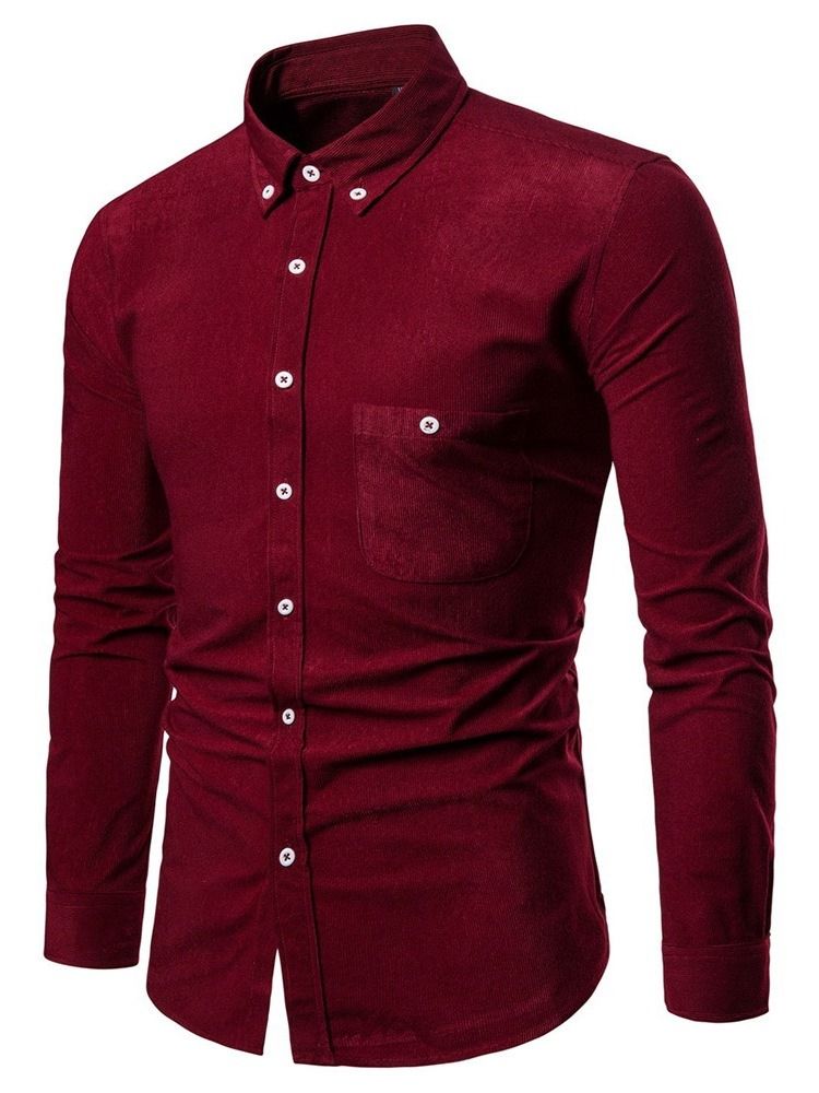 Pocket Lapel Plain Slim Enkelknäppt Herrskjorta