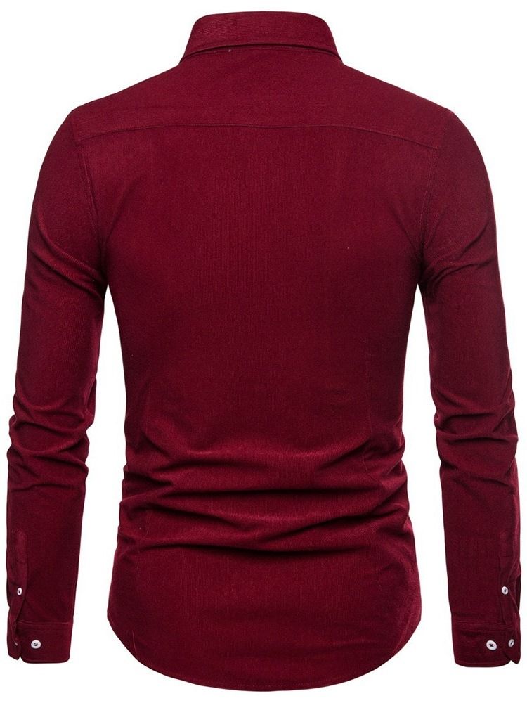Pocket Lapel Plain Slim Enkelknäppt Herrskjorta
