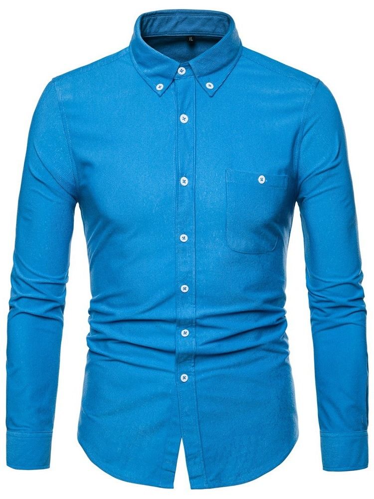 Pocket Lapel Plain Slim Enkelknäppt Herrskjorta