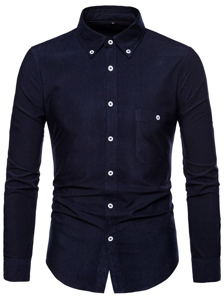 Pocket Lapel Plain Slim Enkelknäppt Herrskjorta
