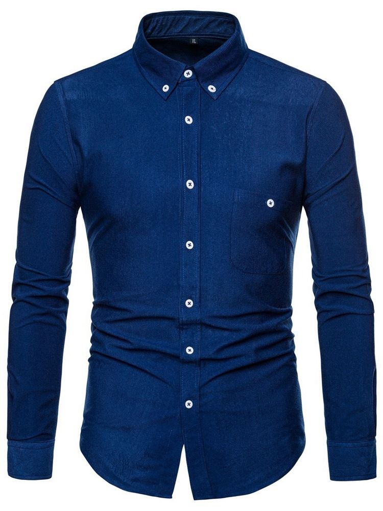 Pocket Lapel Plain Slim Enkelknäppt Herrskjorta