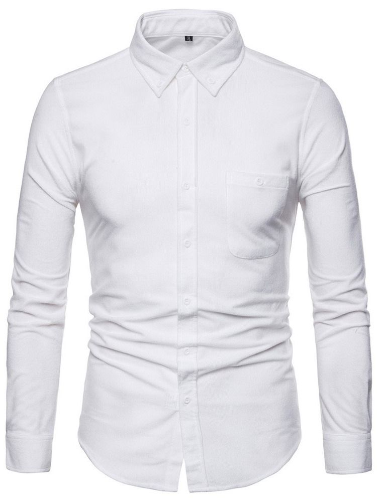 Pocket Lapel Plain Slim Enkelknäppt Herrskjorta