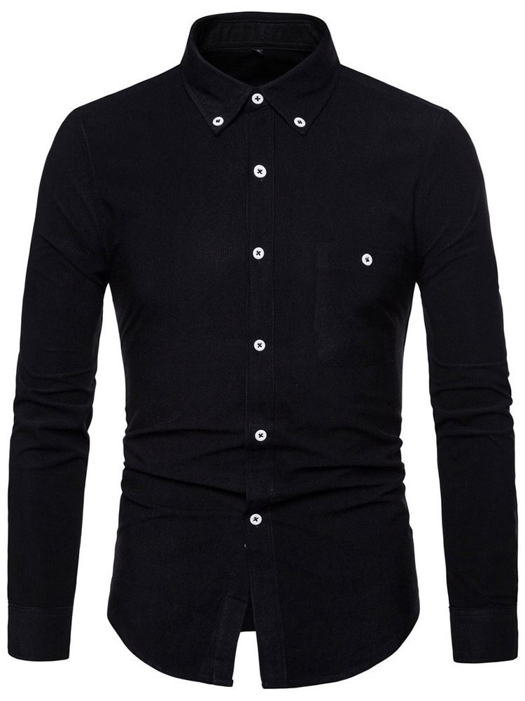Pocket Lapel Plain Slim Enkelknäppt Herrskjorta
