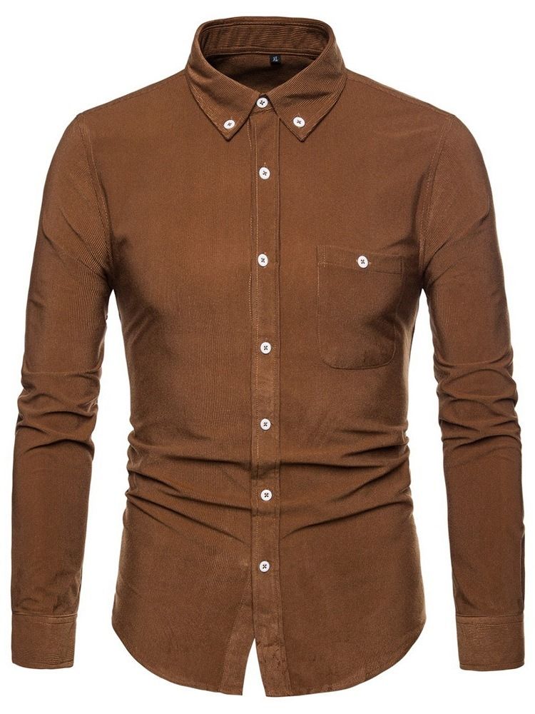 Pocket Lapel Plain Slim Enkelknäppt Herrskjorta