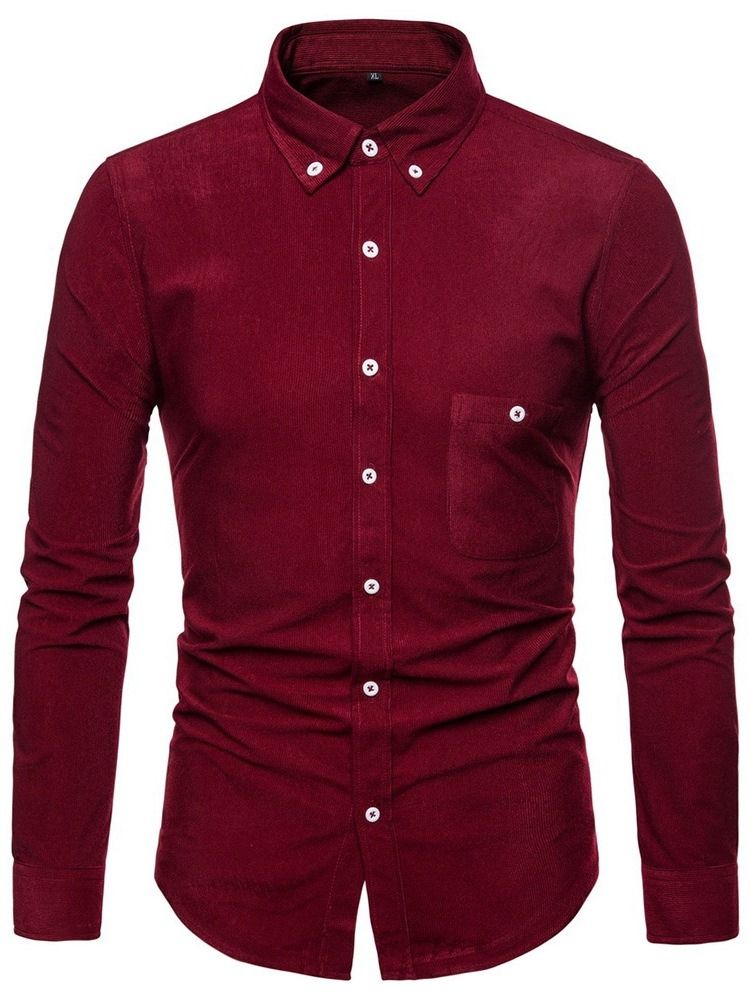 Pocket Lapel Plain Slim Enkelknäppt Herrskjorta