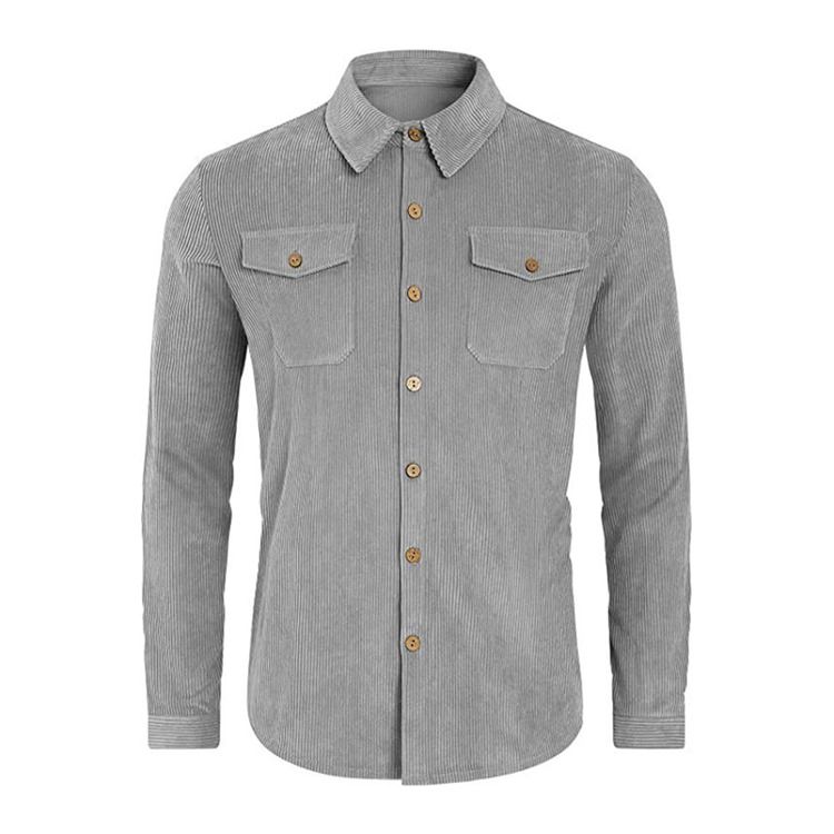 Pocket Lapel Vanlig Enkelknäppt Höstskjorta