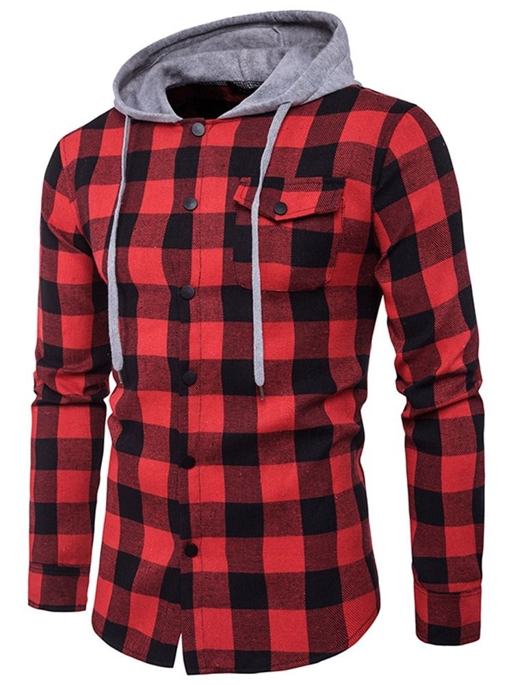 Pocket Rutig Casual Enkelknäppt Slim Shirt