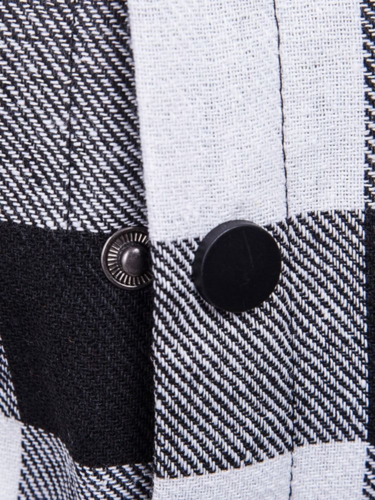 Pocket Rutig Casual Enkelknäppt Slim Shirt