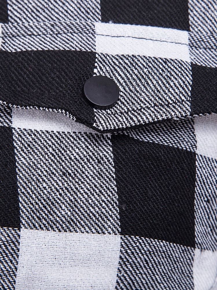 Pocket Rutig Casual Enkelknäppt Slim Shirt