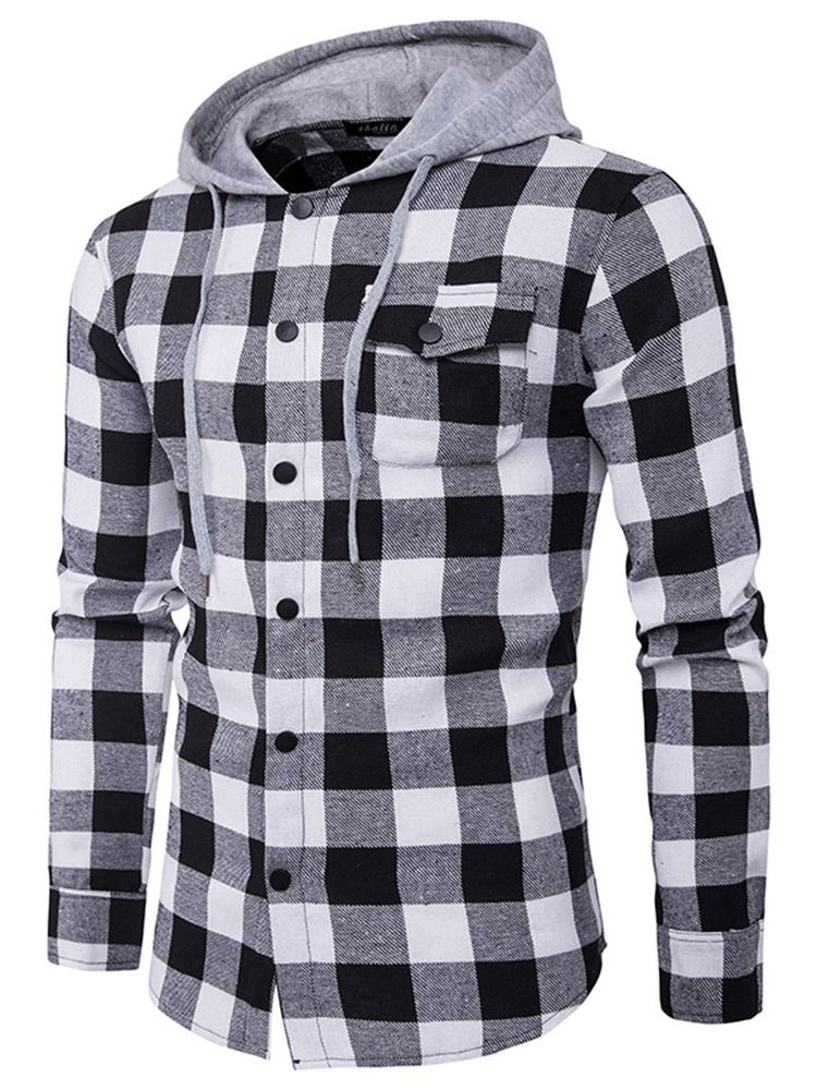 Pocket Rutig Casual Enkelknäppt Slim Shirt