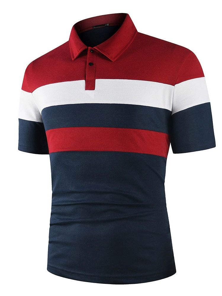 Polo Neck Color Block Patchwork Fashion Polo Shirt