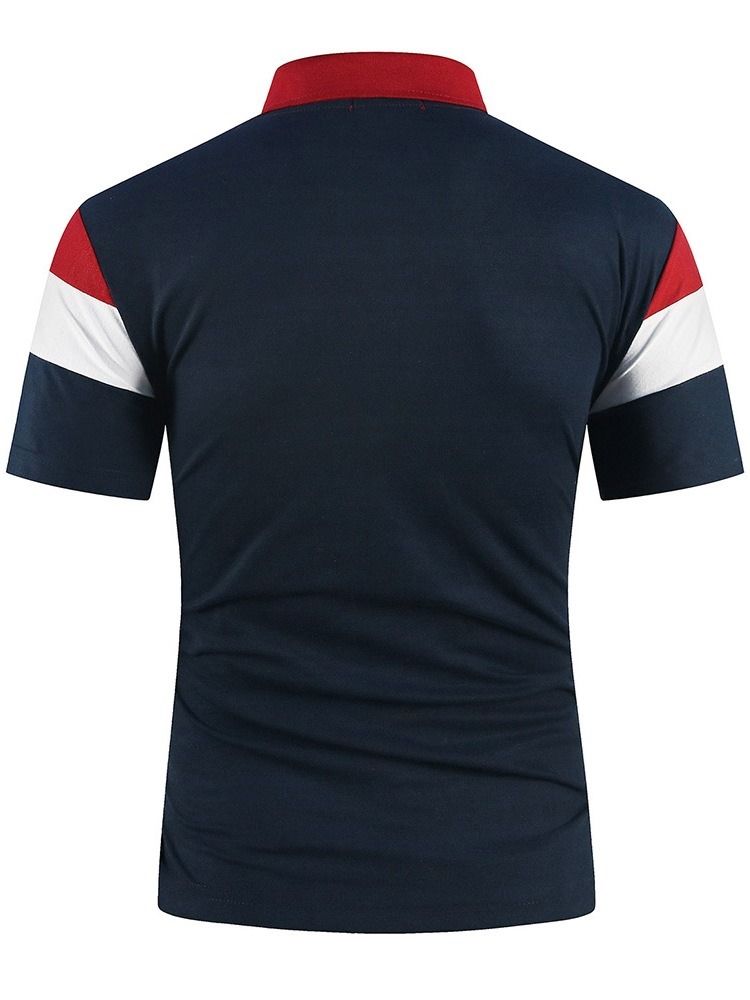 Polo Neck Color Block Patchwork Fashion Polo Shirt