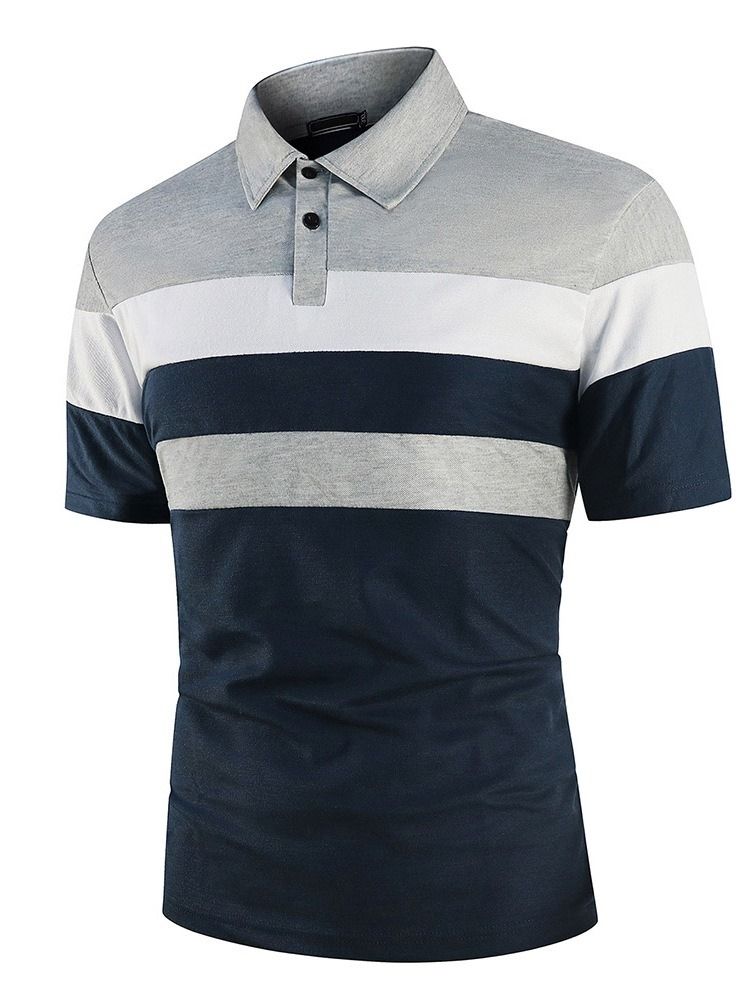 Polo Neck Color Block Patchwork Fashion Polo Shirt