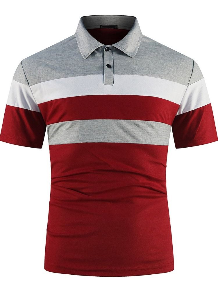 Polo Neck Color Block Patchwork Fashion Polo Shirt