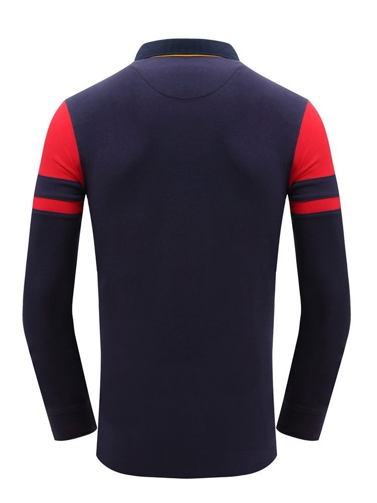 Polo Neck Color Block Patchwork Pikétröja