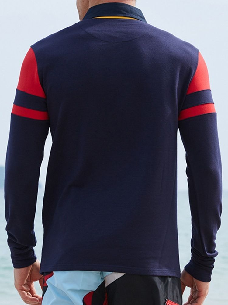 Polo Neck Color Block Patchwork Pikétröja