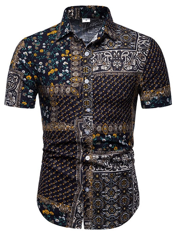 Print Casual Blommig Enkelknäppt Smal Skjorta