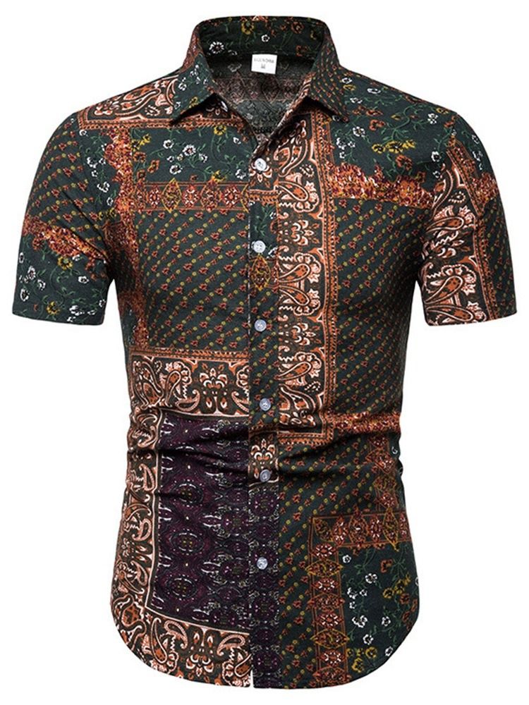 Print Casual Blommig Enkelknäppt Smal Skjorta