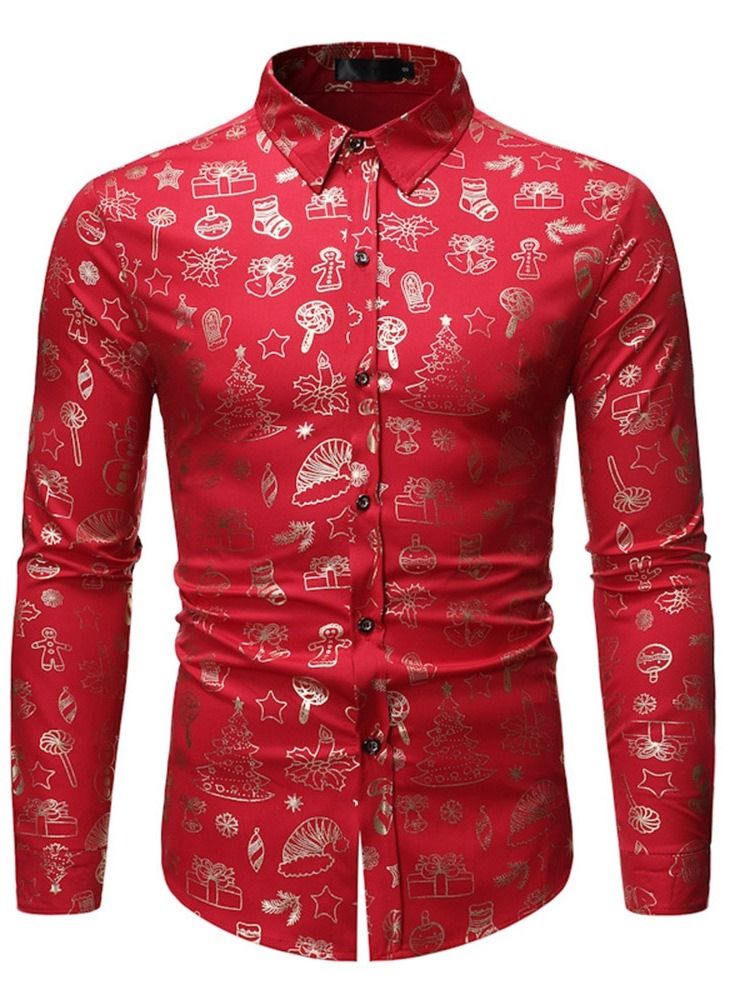 Print Casual Lapel Enkelknäppt Vinterskjorta