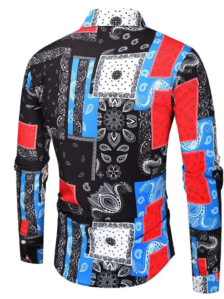 Print Casual Lapel Fall Slim Skjorta För Män