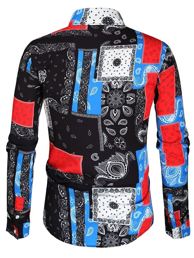 Print Casual Lapel Fall Slim Skjorta För Män