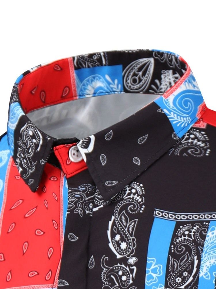 Print Casual Lapel Fall Slim Skjorta För Män