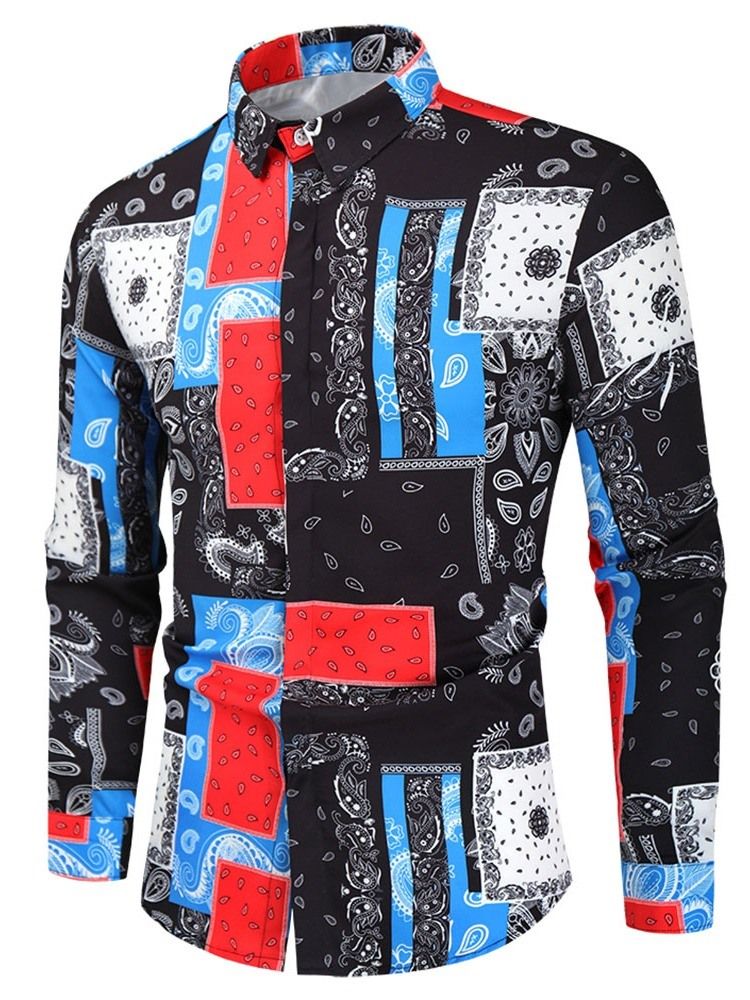 Print Casual Lapel Fall Slim Skjorta För Män