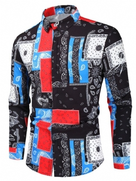 Print Casual Lapel Fall Slim Skjorta För Män