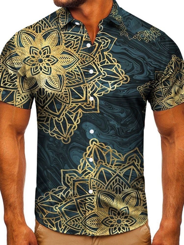 Print Casual Slim Enkelknäppt Herrskjorta