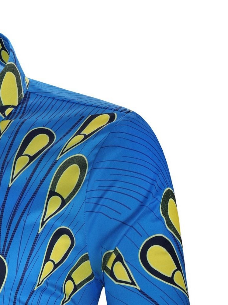 Print Color Block Enkelknäppt Slimmad Skjorta För Män