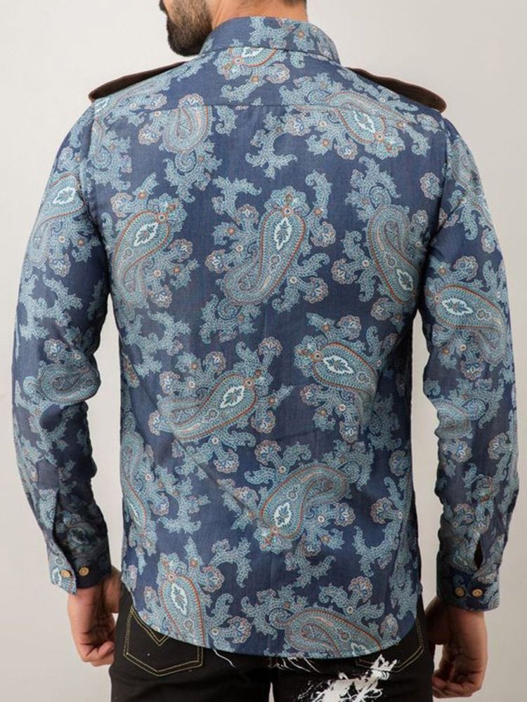 Print Fashion Color Block Slim Herrskjorta