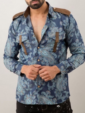 Print Fashion Color Block Slim Herrskjorta