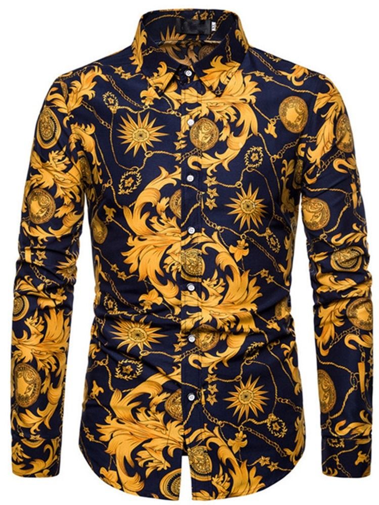 Print Fashion Color Block Sommar Slimmad Skjorta