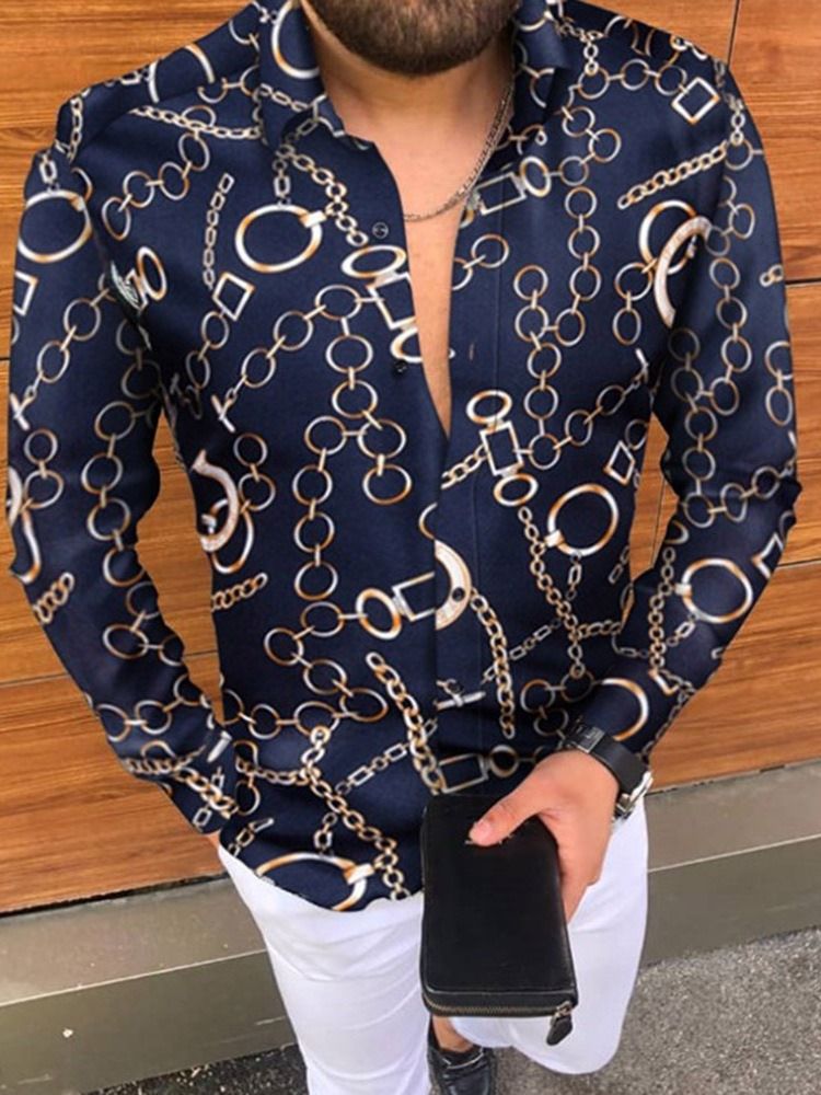 Print Fashion Color Block Sommar Slimmad Skjorta