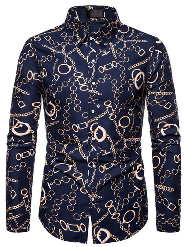 Print Fashion Color Block Sommar Slimmad Skjorta