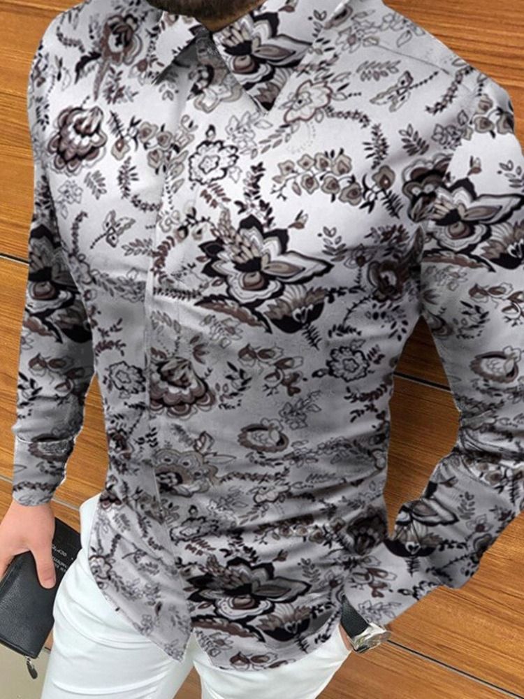 Print Fashion Color Block Sommar Slimmad Skjorta