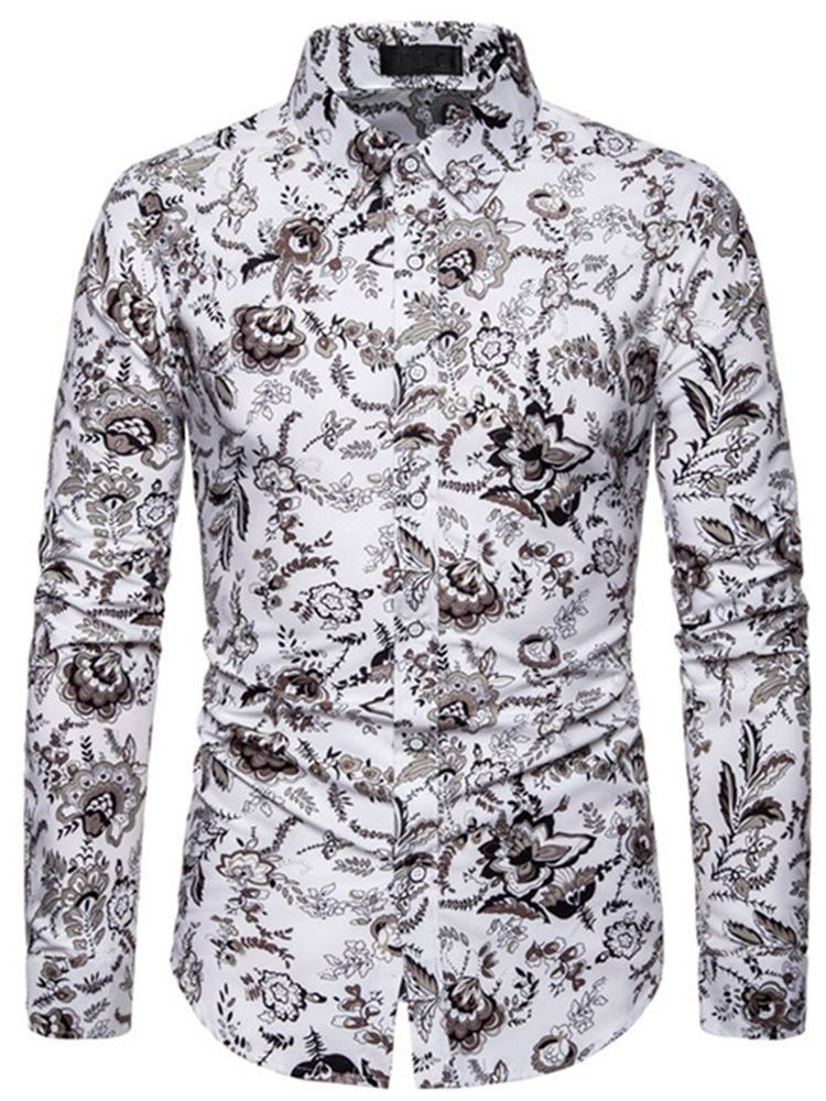 Print Fashion Color Block Sommar Slimmad Skjorta